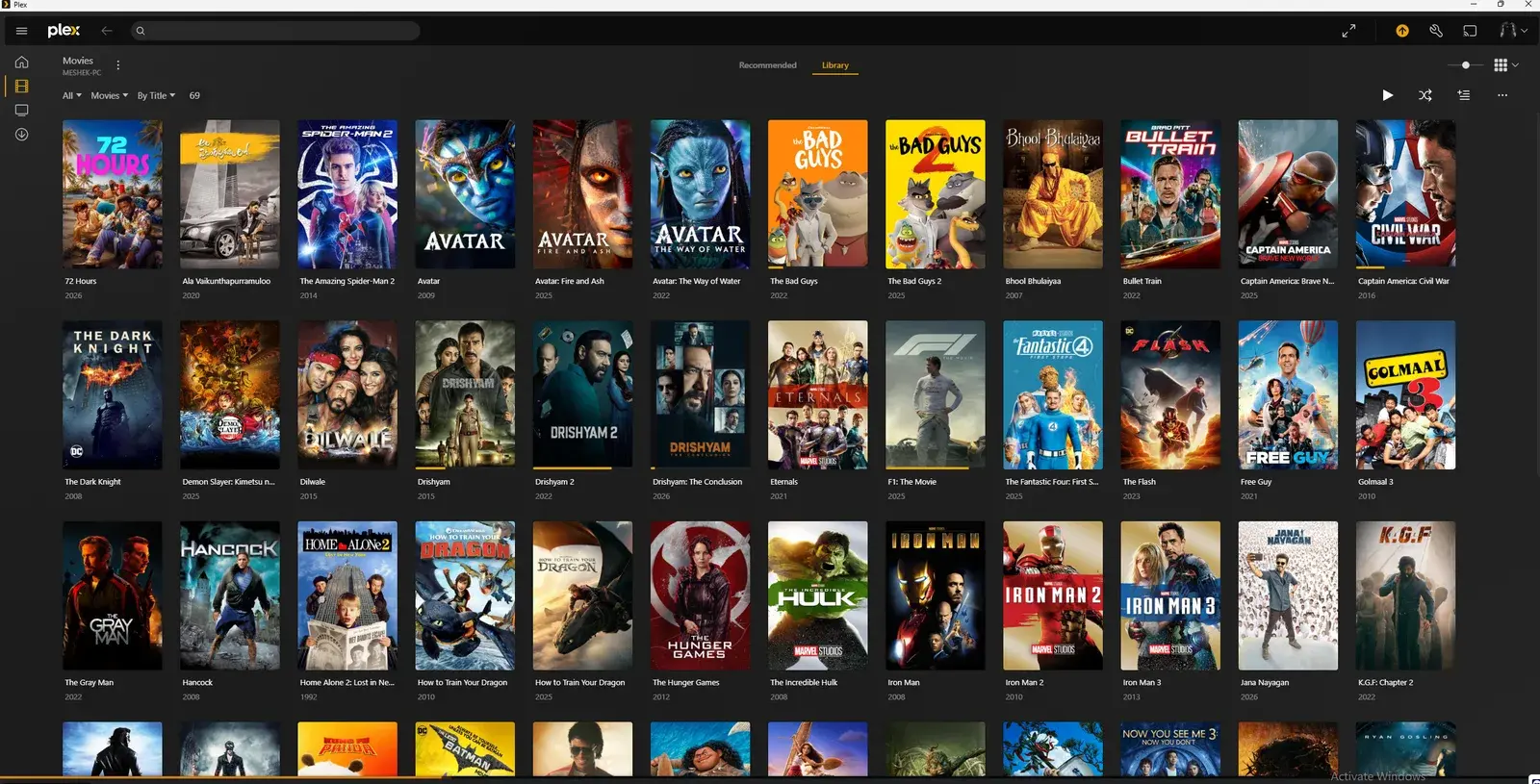 Screenshot of my Plex desktop app showing its browsable media library